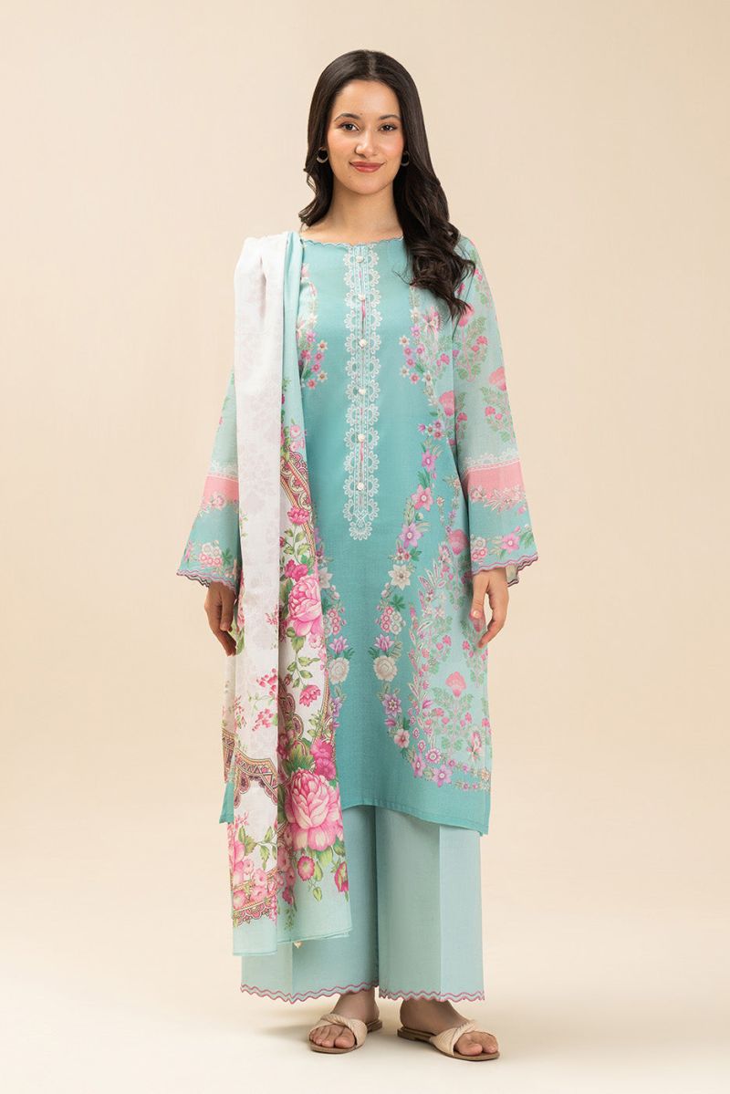 3 PIECE PRINTED LAWN SUIT-FLORA BREEZE (UNSTITCHED) - alternate view