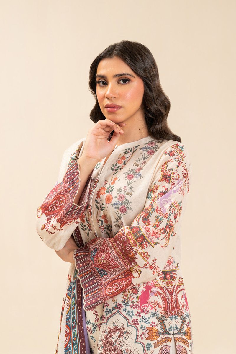 3 PIECE PRINTED LAWN SUIT-ECRU PAISLY (UNSTITCHED)
