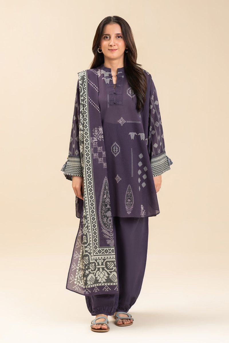 3 PIECE PRINTED LAWN SUIT-VIOLET QUARTZ (UNSTITCHED)