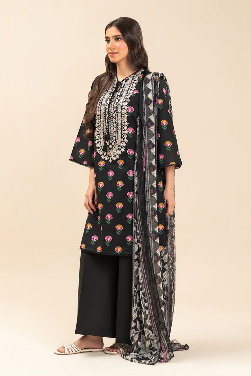 3 PIECE EMBROIDERED LAWN SUIT-EBONY FLORA (UNSTITCHED) - alternate view