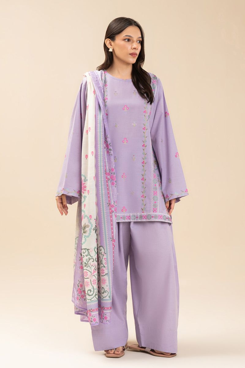 3 PIECE EMBROIDERED SLUB SUIT (PRET)