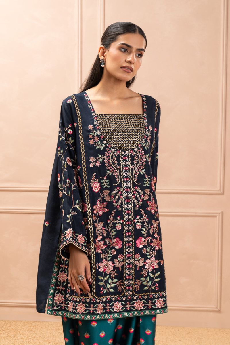 EMBROIDERED RAW SILK SHIRT (LUXURY PRET)