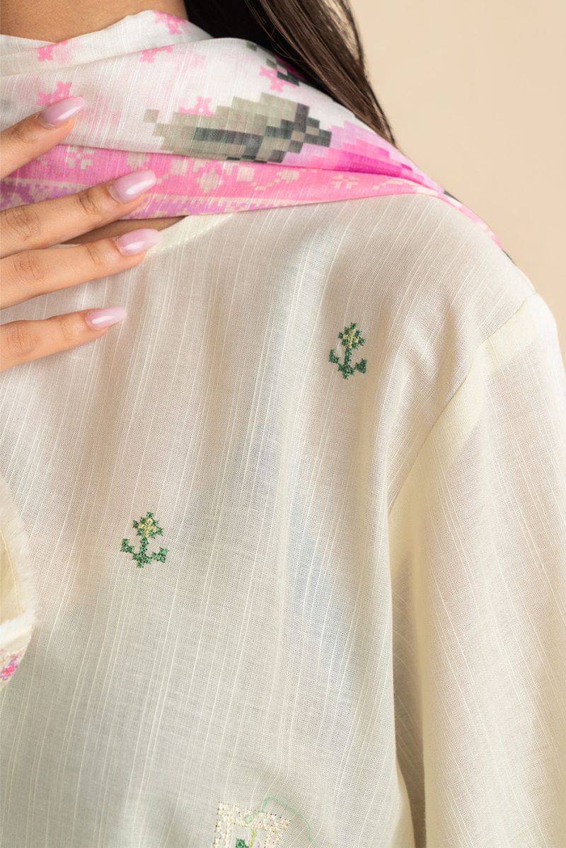 2 PIECE EMBROIDERED SLUB SUIT (PRET)