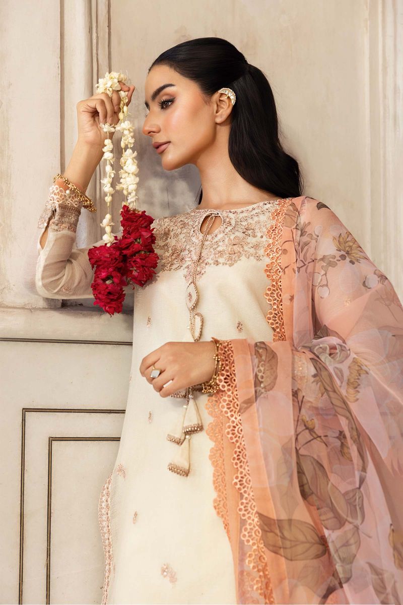 3 Pc Unstitched Embroidered Silk Cotton Net Suit