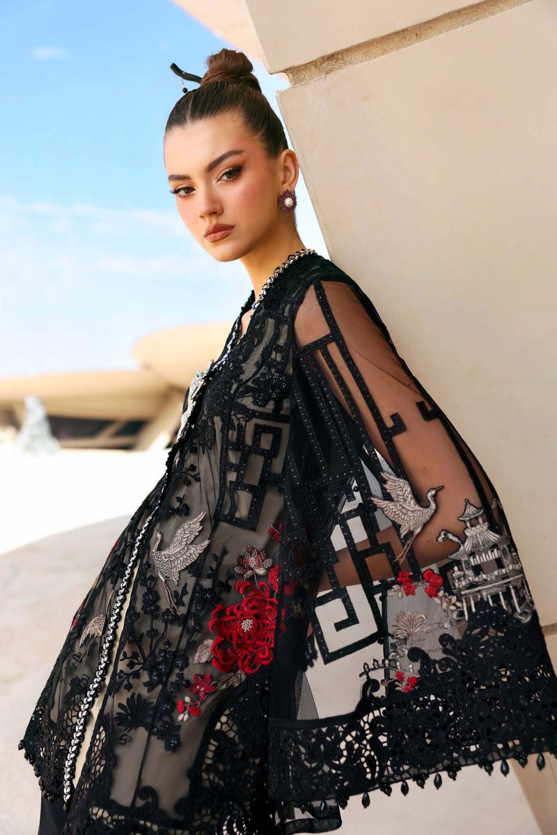 3 Piece Unstitched Embroidered Net Suit